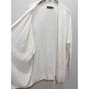 Polo Ralph Lauren Linen Open Front Light Cardigan Size M Cream Semi Sheer Long